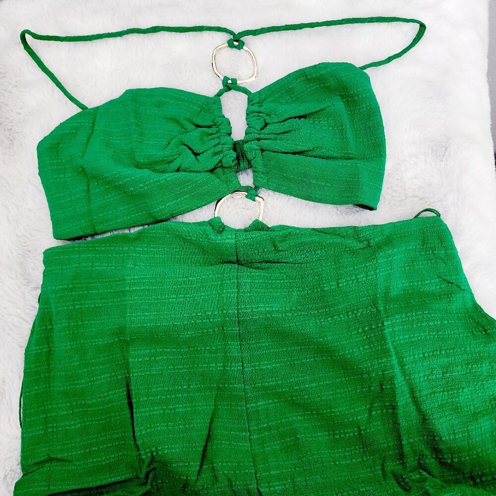 RUMER The Label Amoura Green Cutout Jumpsuit M NWT Wide Leg Emerald O-Ring - Picture 6 of 15